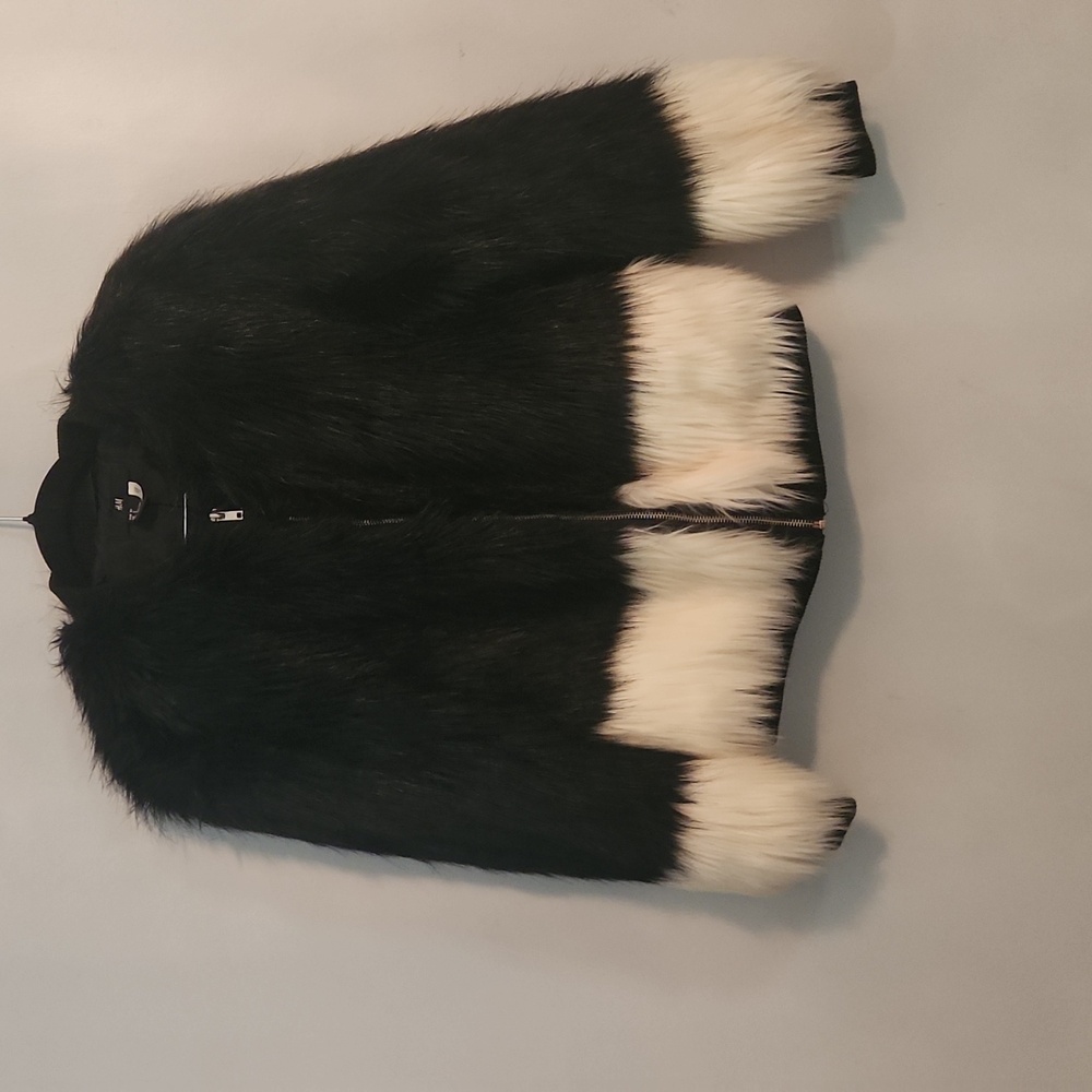 H&M  black and white  long haired faux fur bomber jacket